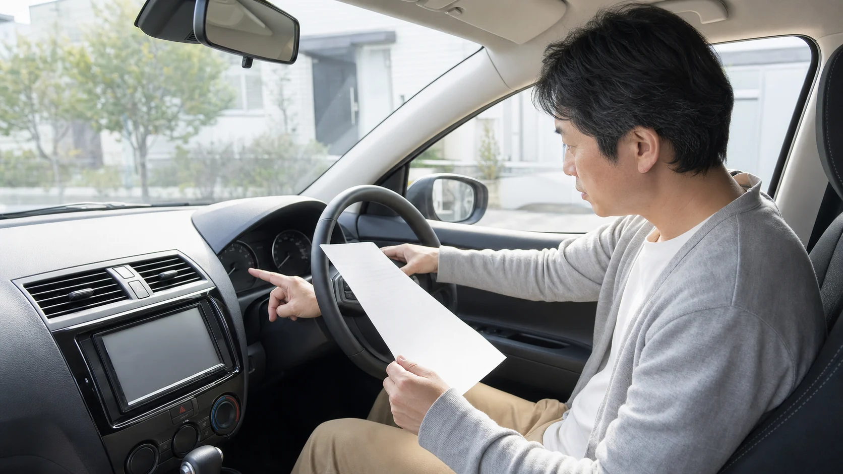 カーリース車の走行距離とメーターを確認する利用者