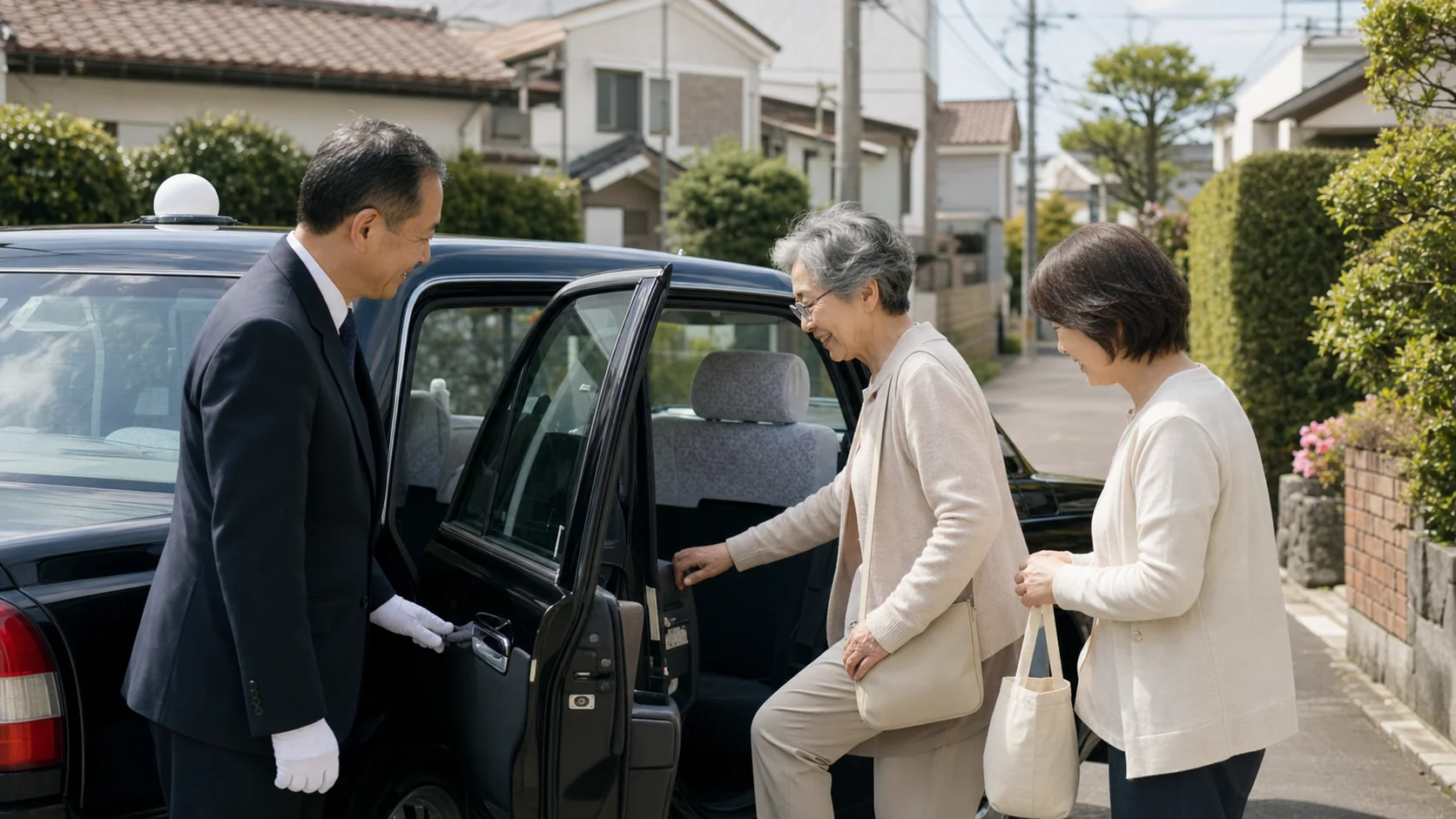 免許返納後に家族とタクシーを利用するシニア